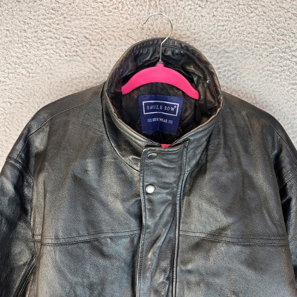 Vintage Savile Row Mens Black Leather Biker Jacket Sz L Zip & Snap Adj. Wrist - Picture 2 of 16